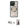 MARSİLYAN™- iPhone 13 Pro Max Kılıf Kutup Modern - Siyah Bilvis Hayalet Cam Ekran Koruyucu + Rainbow Kamera Lens Koruma Cam - BZ