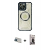 MARSİLYAN™- iPhone 13 Pro Max Kılıf Kutup Modern - Siyah Bilvis Hayalet Cam Ekran Koruyucu + Rainbow Kamera Lens Koruma Cam - MI