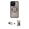 MARSİLYAN™- iPhone 13 Pro Max Kılıf Kutup Modern - Siyah Bilvis Hayalet Cam Ekran Koruyucu + Rainbow Kamera Lens Koruma Cam - KI