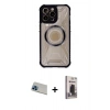 MARSİLYAN™- iPhone 13 Pro Max Kılıf Kutup Modern - Siyah Bilvis Hayalet Cam Ekran Koruyucu + Rainbow Kamera Lens Koruma Cam - MI