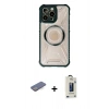 MARSİLYAN™- iPhone 13 Pro Max Kılıf Kutup Modern - Siyah Bilvis Hayalet Cam Ekran Koruyucu + Renkli Kamera Lens Koruma Cam - MI