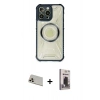 MARSİLYAN™- iPhone 13 Pro Max Kılıf Kutup Modern - Siyah Bilvis Hayalet Cam Ekran Koruyucu + Rainbow Kamera Lens Koruma Cam - REGD