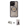 MARSİLYAN™- iPhone 13 Pro Max Kılıf Kutup Modern - Siyah Bilvis Hayalet Cam Ekran Koruyucu + Rainbow Kamera Lens Koruma Cam - REGD