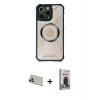 MARSİLYAN™- iPhone 13 Pro Max Kılıf Kutup Modern - Siyah Bilvis Hayalet Cam Ekran Koruyucu + Rainbow Kamera Lens Koruma Cam - REGD