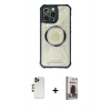 MARSİLYAN™- iPhone 13 Pro Max Kılıf Kutup Modern - Siyah Bilvis Hayalet Cam Ekran Koruyucu + Shine Kamera Lens - GD
