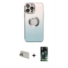 MARSİLYAN™- iPhone 13 Pro Max Kılıf Kutup Yansıma Özel Seri - Şeffaf 360 Full Body Arka Koruyucu + Rose Gold Rainbow Kamera Lens Koruma Cam