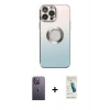 MARSİLYAN™- iPhone 13 Pro Max Kılıf Kutup Yansıma Özel Seri - Şeffaf Pasifik Cam Ekran Koruyucu + Beyaz Neon Fosforlu Kamera Lens
