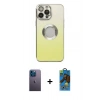 MARSİLYAN™- iPhone 13 Pro Max Kılıf Kutup Yansıma Özel Seri - Siyah 18D Cam Ekran Koruyucu + Neon Fosforlu Kamera Lens - MI
