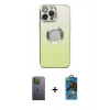 MARSİLYAN™- iPhone 13 Pro Max Kılıf Kutup Yansıma Özel Seri - Siyah 18D Cam Ekran Koruyucu + Neon Fosforlu Kamera Lens - YL