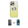 MARSİLYAN™- iPhone 13 Pro Max Kılıf Kutup Yansıma Özel Seri - Siyah 18D Cam Ekran Koruyucu + Neon Fosforlu Kamera Lens - YL