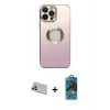 MARSİLYAN™- iPhone 13 Pro Max Kılıf Kutup Yansıma Özel Seri - Siyah 18D Cam Ekran Koruyucu + Rose Gold Rainbow Kamera Lens Koruma Cam
