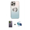 MARSİLYAN™- iPhone 13 Pro Max Kılıf Kutup Yansıma Özel Seri - Siyah 3D Antistatik Cam Ekran Koruyucu + Neon Fosforlu Kamera Lens - YL