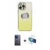 MARSİLYAN™- iPhone 13 Pro Max Kılıf Kutup Yansıma Özel Seri - Siyah 3D Antistatik Cam Ekran Koruyucu + Neon Fosforlu Kamera Lens - MI