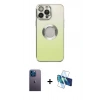 MARSİLYAN™- iPhone 13 Pro Max Kılıf Kutup Yansıma Özel Seri - Siyah 3D Antistatik Cam Ekran Koruyucu + Neon Fosforlu Kamera Lens - MI