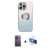 MARSİLYAN™- iPhone 13 Pro Max Kılıf Kutup Yansıma Özel Seri - Siyah 3D Antistatik Cam Ekran Koruyucu + Neon Fosforlu Kamera Lens - BZ