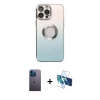MARSİLYAN™- iPhone 13 Pro Max Kılıf Kutup Yansıma Özel Seri - Siyah 3D Antistatik Cam Ekran Koruyucu + Neon Fosforlu Kamera Lens - MI