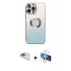 MARSİLYAN™- iPhone 13 Pro Max Kılıf Kutup Yansıma Özel Seri - Siyah 3D Antistatik Cam Ekran Koruyucu + Pers Alüminyum Kamera Lens - SABE