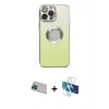 MARSİLYAN™- iPhone 13 Pro Max Kılıf Kutup Yansıma Özel Seri - Siyah 3D Antistatik Cam Ekran Koruyucu + Rainbow Kamera Lens Koruma Cam - MI