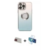 MARSİLYAN™- iPhone 13 Pro Max Kılıf Kutup Yansıma Özel Seri - Siyah 3D Antistatik Cam Ekran Koruyucu + Rainbow Kamera Lens Koruma Cam - KI