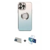 MARSİLYAN™- iPhone 13 Pro Max Kılıf Kutup Yansıma Özel Seri - Siyah 3D Antistatik Cam Ekran Koruyucu + Rainbow Kamera Lens Koruma Cam - MI