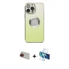 MARSİLYAN™- iPhone 13 Pro Max Kılıf Kutup Yansıma Özel Seri - Siyah 3D Antistatik Cam Ekran Koruyucu + Rainbow Kamera Lens Koruma Cam - KI