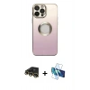 MARSİLYAN™- iPhone 13 Pro Max Kılıf Kutup Yansıma Özel Seri - Siyah 3D Antistatik Cam Ekran Koruyucu + Raze Metal Kamera Lens - GD