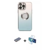 MARSİLYAN™- iPhone 13 Pro Max Kılıf Kutup Yansıma Özel Seri - Siyah 3D Antistatik Cam Ekran Koruyucu + Renkli Kamera Lens Koruma Cam - SI
