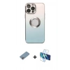 MARSİLYAN™- iPhone 13 Pro Max Kılıf Kutup Yansıma Özel Seri - Siyah 3D Antistatik Cam Ekran Koruyucu + Shine Kamera Lens Koruma Cam - GI