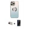 MARSİLYAN™- iPhone 13 Pro Max Kılıf Kutup Yansıma Özel Seri - Siyah 3D Antistatik Hayalet Cam Ekran Koruyucu + Rainbow Kamera Lens Koruma Cam - KI