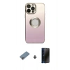 MARSİLYAN™- iPhone 13 Pro Max Kılıf Kutup Yansıma Özel Seri - Siyah 3D Antistatik Hayalet Cam Ekran Koruyucu + Metal Kamera Lens Koruma Cam - MR