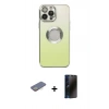 MARSİLYAN™- iPhone 13 Pro Max Kılıf Kutup Yansıma Özel Seri - Siyah 3D Antistatik Hayalet Cam Ekran Koruyucu + Sarı Renkli Kamera Lens Koruma Cam