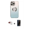 MARSİLYAN™- iPhone 13 Pro Max Kılıf Kutup Yansıma Özel Seri - Siyah 3D Antistatik Hayalet Cam Ekran Koruyucu + Pers Alüminyum Kamera Lens - KI