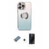 MARSİLYAN™- iPhone 13 Pro Max Kılıf Kutup Yansıma Özel Seri - Siyah 3D Antistatik Hayalet Cam Ekran Koruyucu + Metal Kamera Lens Koruma Cam - MR