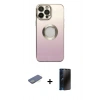MARSİLYAN™- iPhone 13 Pro Max Kılıf Kutup Yansıma Özel Seri - Siyah 3D Antistatik Hayalet Cam Ekran Koruyucu + Renkli Kamera Lens Koruma Cam - YL