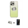 MARSİLYAN™- iPhone 13 Pro Max Kılıf Kutup Yansıma Özel Seri - Siyah 3D Antistatik Hayalet Cam Ekran Koruyucu + Rainbow Kamera Lens Koruma Cam - BZ