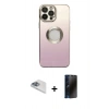 MARSİLYAN™- iPhone 13 Pro Max Kılıf Kutup Yansıma Özel Seri - Siyah 3D Antistatik Hayalet Cam Ekran Koruyucu + Pers Alüminyum Kamera Lens - SABE