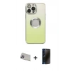 MARSİLYAN™- iPhone 13 Pro Max Kılıf Kutup Yansıma Özel Seri - Siyah 3D Antistatik Hayalet Cam Ekran Koruyucu + Rainbow Kamera Lens Koruma Cam - MR