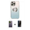 MARSİLYAN™- iPhone 13 Pro Max Kılıf Kutup Yansıma Özel Seri - Siyah 3D Antistatik Hayalet Cam Ekran Koruyucu + Neon Fosforlu Kamera Lens - YL