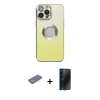MARSİLYAN™- iPhone 13 Pro Max Kılıf Kutup Yansıma Özel Seri - Siyah 3D Antistatik Hayalet Cam Ekran Koruyucu + Sarı Renkli Kamera Lens Koruma Cam