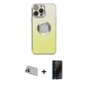MARSİLYAN™- iPhone 13 Pro Max Kılıf Kutup Yansıma Özel Seri - Siyah 3D Antistatik Hayalet Cam Ekran Koruyucu + Rainbow Kamera Lens Koruma Cam - MR