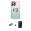 MARSİLYAN™- iPhone 13 Pro Max Kılıf Kutup Yansıma Özel Seri - Siyah 3D Antistatik Hayalet Cam Ekran Koruyucu + Sarı Renkli Kamera Lens Koruma Cam