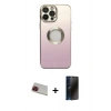 MARSİLYAN™- iPhone 13 Pro Max Kılıf Kutup Yansıma Özel Seri - Siyah 3D Antistatik Hayalet Cam Ekran Koruyucu + Rainbow Kamera Lens Koruma Cam - KI