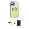 MARSİLYAN™- iPhone 13 Pro Max Kılıf Kutup Yansıma Özel Seri - Siyah 3D Antistatik Hayalet Cam Ekran Koruyucu + Pers Alüminyum Kamera Lens - KI