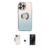 MARSİLYAN™- iPhone 13 Pro Max Kılıf Kutup Yansıma Özel Seri - Siyah 3D Antistatik Hayalet Cam Ekran Koruyucu + Shine Kamera Lens - GD