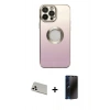 MARSİLYAN™- iPhone 13 Pro Max Kılıf Kutup Yansıma Özel Seri - Siyah 3D Antistatik Hayalet Cam Ekran Koruyucu + Rainbow Kamera Lens Koruma Cam - BZ