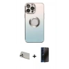 MARSİLYAN™- iPhone 13 Pro Max Kılıf Kutup Yansıma Özel Seri - Siyah 3D Antistatik Hayalet Cam Ekran Koruyucu + Rainbow Kamera Lens Koruma Cam - BZ
