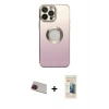MARSİLYAN™- iPhone 13 Pro Max Kılıf Kutup Yansıma Özel Seri - Siyah 6D Mat Seramik Hayalet Nano Ekran Koruyucu + Kırmızı Rainbow Kamera Lens Koruma Cam
