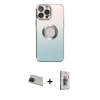 MARSİLYAN™- iPhone 13 Pro Max Kılıf Kutup Yansıma Özel Seri - Siyah Bilvis 3D Cam Ekran Koruyucu + Kırmızı Rainbow Kamera Lens Koruma Cam