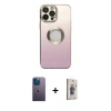 MARSİLYAN™- iPhone 13 Pro Max Kılıf Kutup Yansıma Özel Seri - Siyah Bilvis 3D Cam Ekran Koruyucu + Mavi Neon Fosforlu Kamera Lens