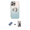 MARSİLYAN™- iPhone 13 Pro Max Kılıf Kutup Yansıma Özel Seri - Siyah Bilvis Hayalet Cam Ekran Koruyucu + Açık Yeşil Metal Kamera Lens Koruma Cam